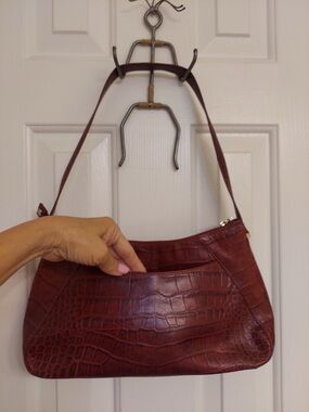 Monsac Croc-Embossed Chestnut Shoulder Bag